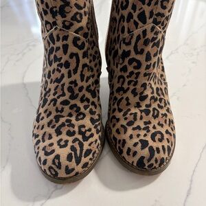 Sole Society Tan and Black Leopard Wedge Ankle Boots
